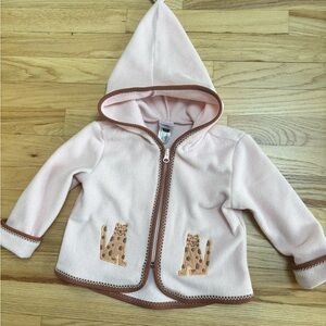 Hanna Andersson Light Pink Hooded Fleece Jacket with Brown Trim